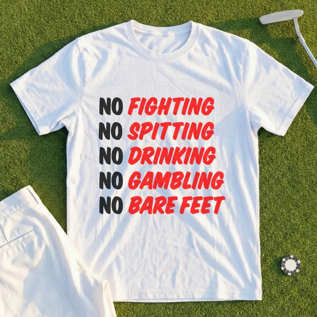 Caddyshack Rules funny golf t-shirt from Shanked Right, the off-course tee for golfers who quote the greatest golf movie ever made