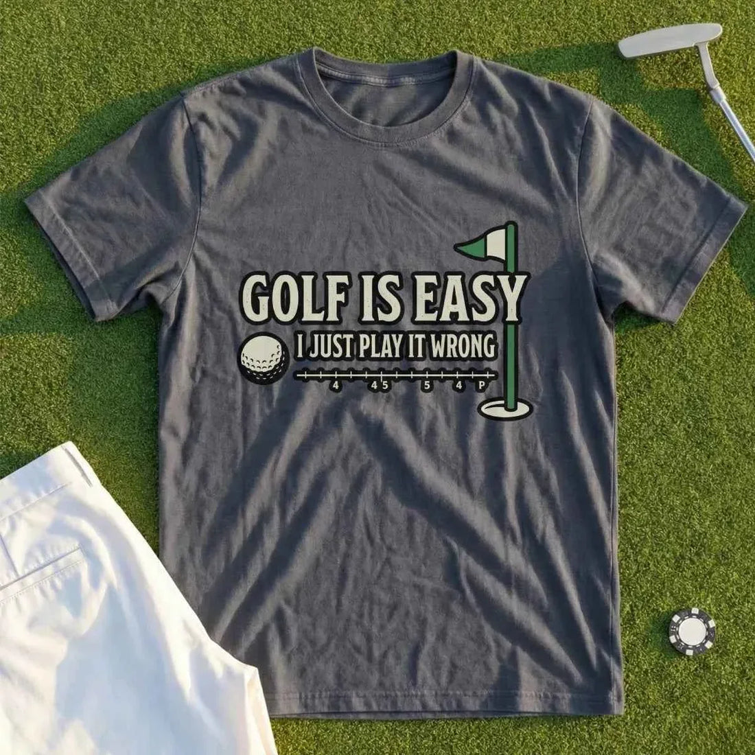 Golf Is Easy Tee from Shanked Right, a funny golf t-shirt joke graphic for golfers who appreciate a good groan