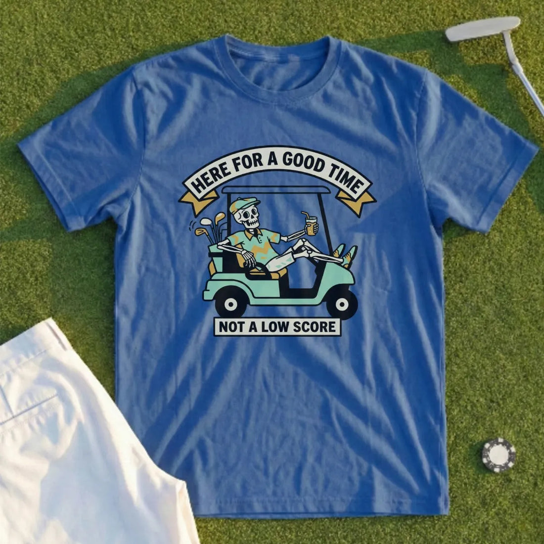 Here For A Good Time funny golf t-shirt from Shanked Right, the off-course uniform for a three-day Labor Day golf trip