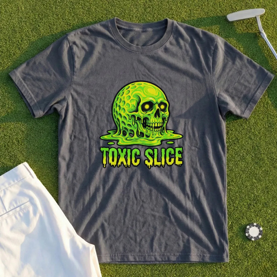 Toxic Slice funny golf t-shirt from Shanked Right, an off-course tee for golfers who always have an excuse ready
