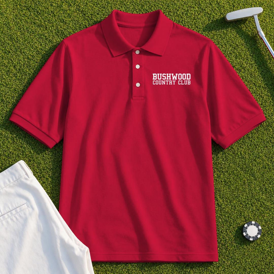 Bushwood Country Club Varsity performance golf polo from Shanked Right, a collared shirt that meets course dress code