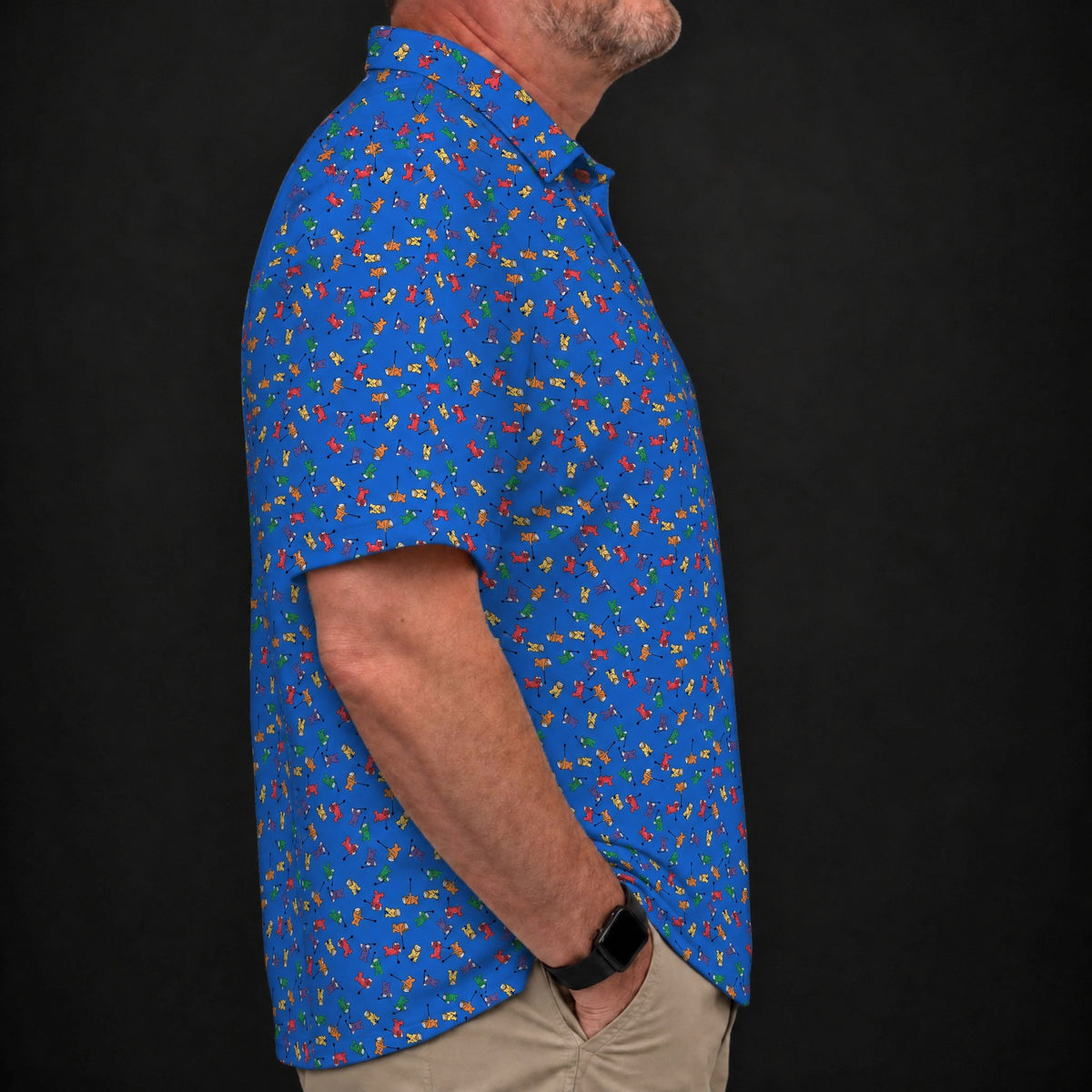 Golf Swing Bears Performance Print Polo worn, side view