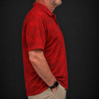 Red Smoke Performance Print Polo worn, side view