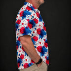 Patriot Splatter Performance Print Polo worn, side view