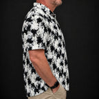 Ink Splatter Performance Print Polo worn, side view