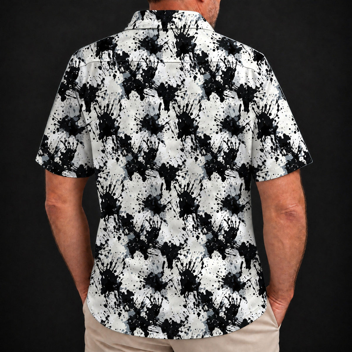 Ink Splatter Performance Print Polo worn, back view