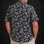 Grey Camo Performance Print Polo worn, back view