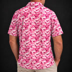 Pink Camo Performance Print Polo worn, back view