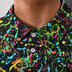 Electric Splatter Performance Print Polo, collar and placket close-up