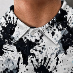 Ink Splatter Performance Print Polo, collar and placket close-up