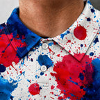 Patriot Splatter Performance Print Polo, collar and placket close-up