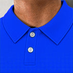 Blue Dot Fade Performance Print Polo, collar and placket close-up