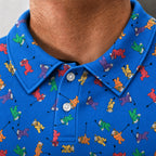 Golf Swing Bears Performance Print Polo, collar and placket close-up
