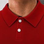 Red Smoke Performance Print Polo, collar and placket close-up