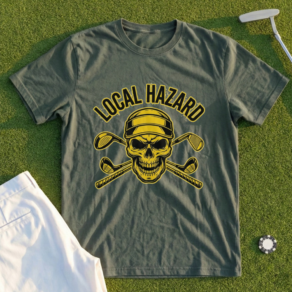 Local Hazard Skull Golf Clubs Graphic T-Shirt