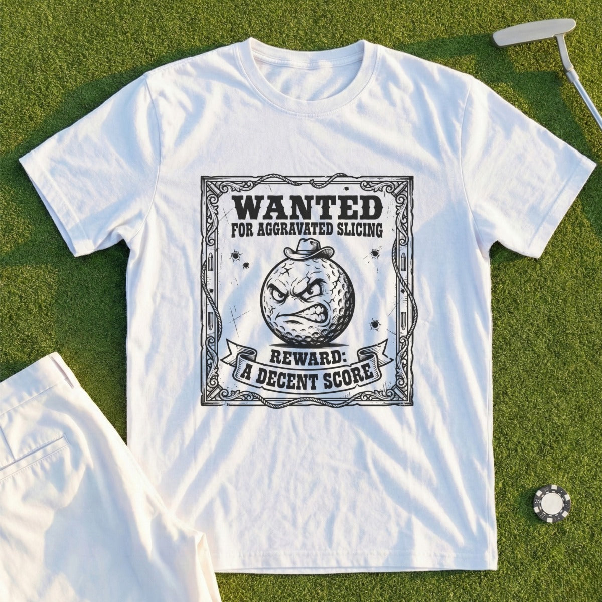 Wanted for Aggravated Slicing Golf Score T-Shirt