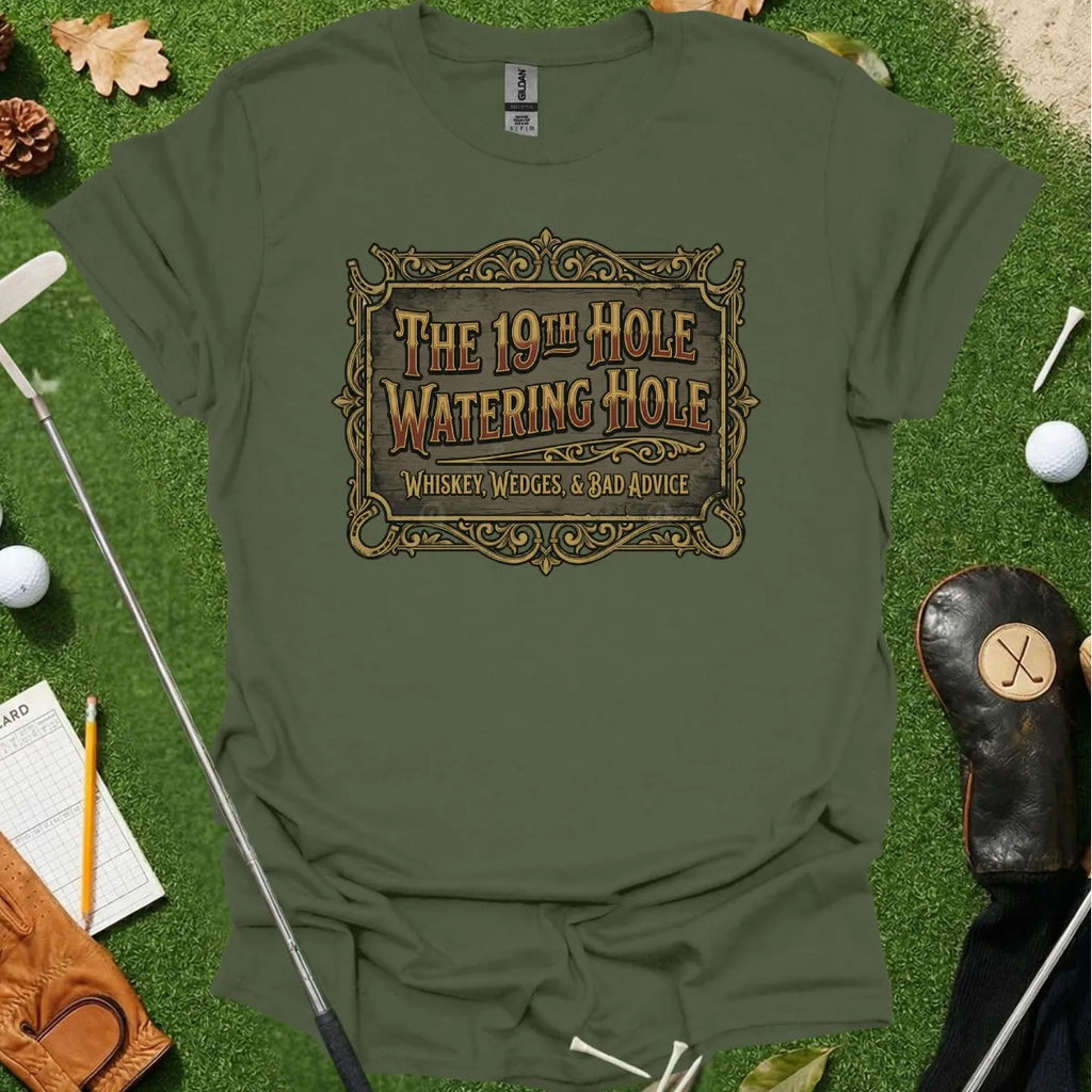 19th Hole Whiskey And Wedges Vintage Sign Tee