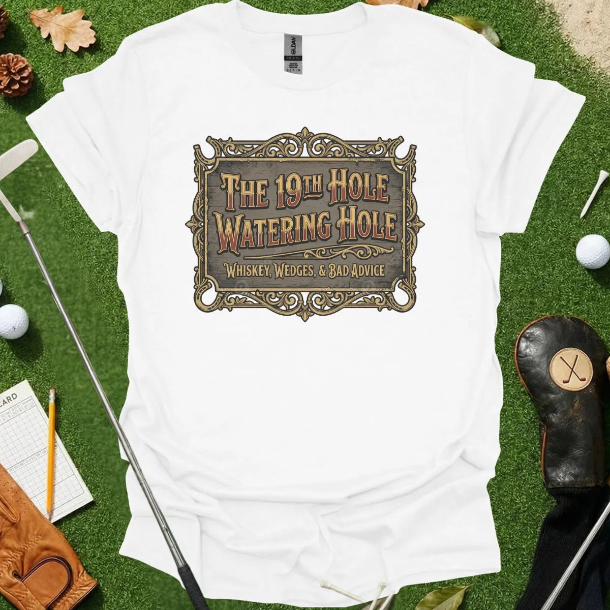 19th Hole Whiskey And Wedges Vintage Sign Tee