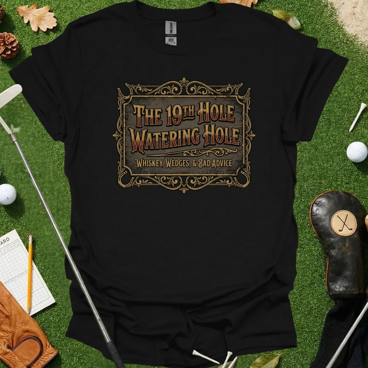 19th Hole Whiskey And Wedges Vintage Sign Tee