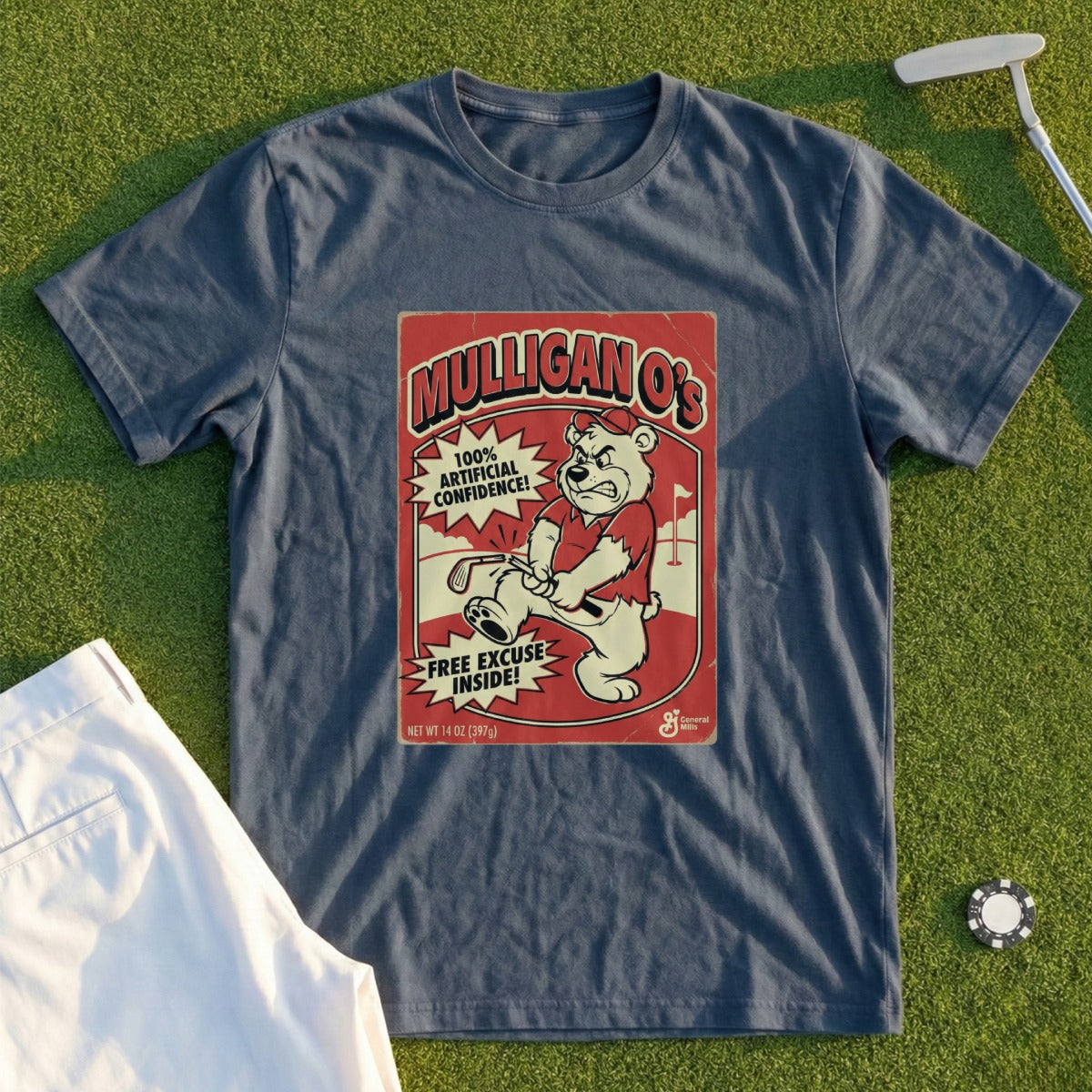 Mulligan O's T-Shirt with Bear Cartoon Golf Design