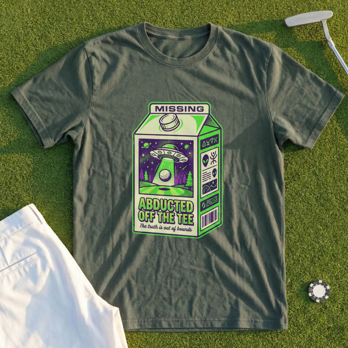 Abducted Off The Tee Missing Golf T-Shirt Design