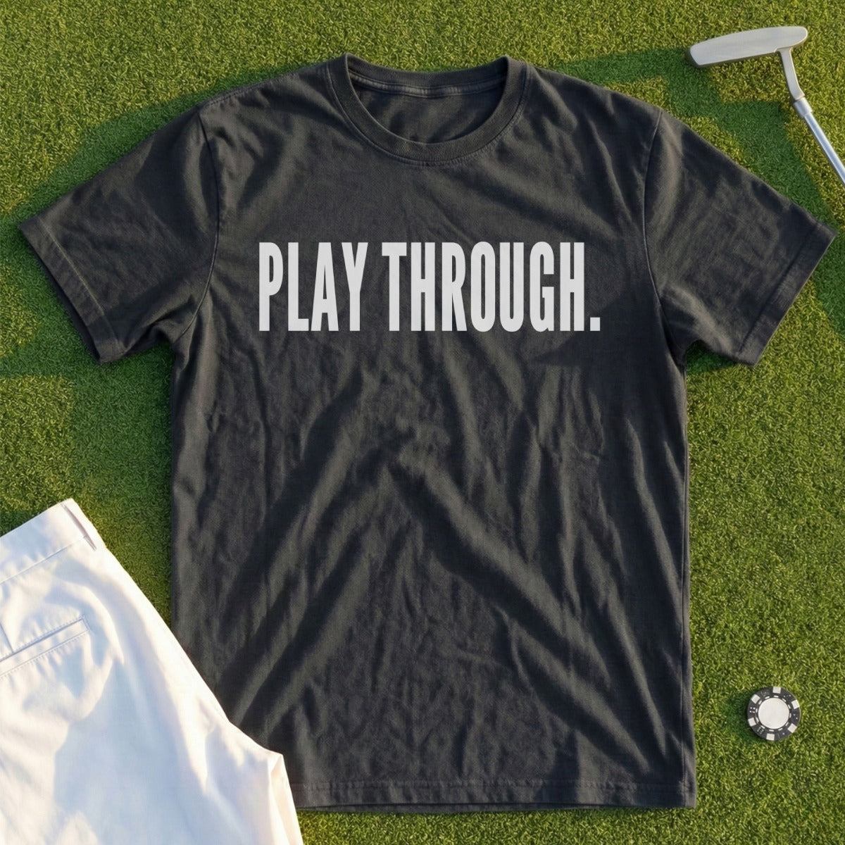 Play Through Black Graphic Tee Shirt for Golf Enthusiasts