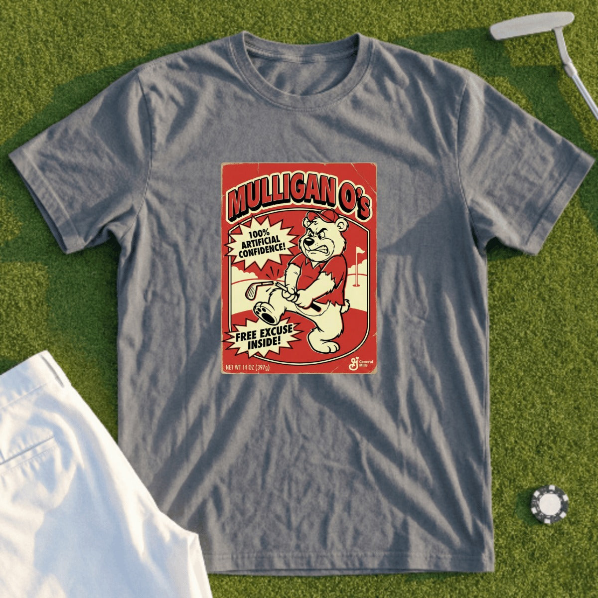 Mulligan O's Funny Golf T-Shirt with Retro Cartoon