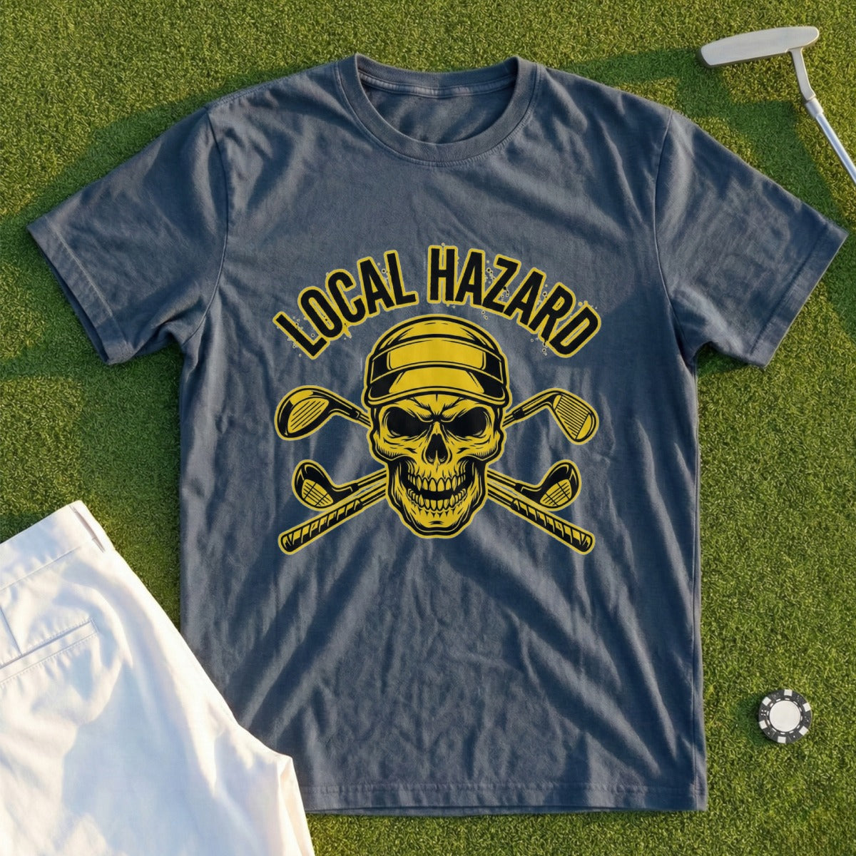 Local Hazard Skull Golf Club Graphic Shirt Product
