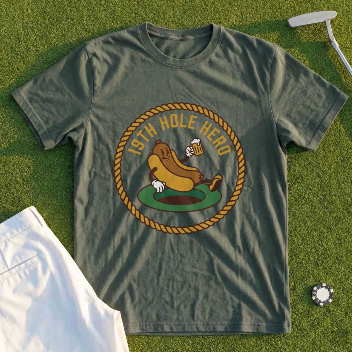 19th Hole Hero Funny Golf T-Shirt for Casual Wear