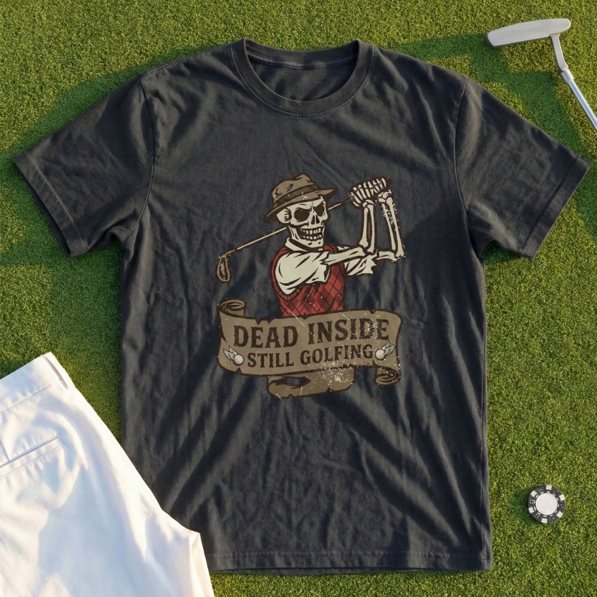 Dead Inside Still Golfing Skeleton T-Shirt