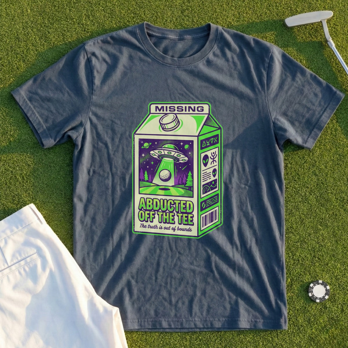 Missing Abducted Off the Tee UFO Golf T-Shirt
