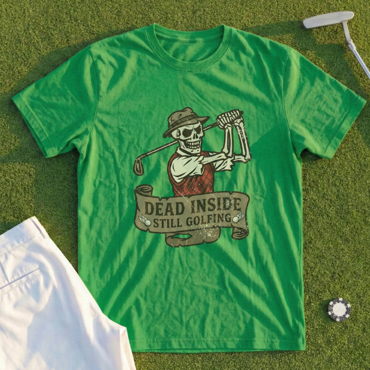 Dead Inside Still Golfing Skeleton Humor T-Shirt