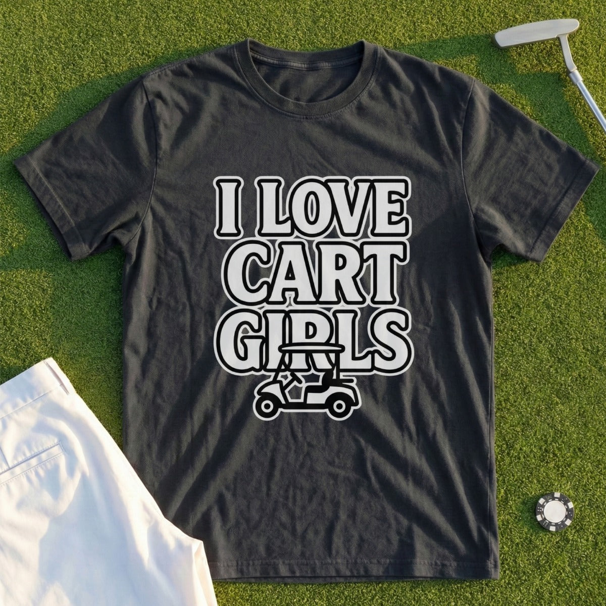 I Love Cart Girls Graphic Tee Shirt for Golf Enthusiasts