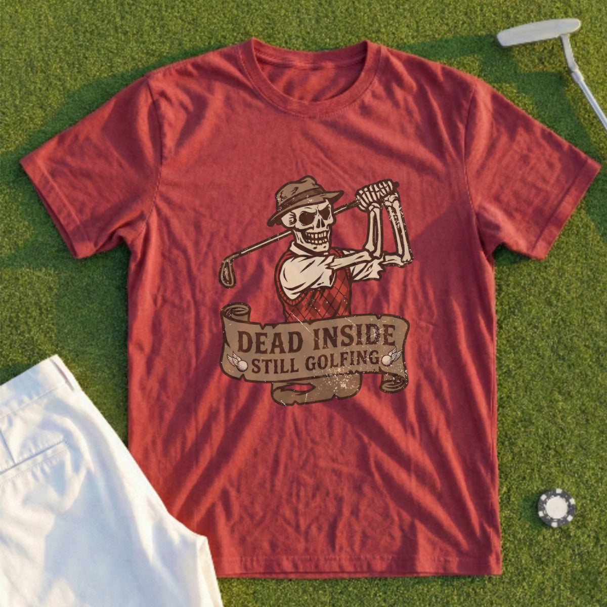 Dead Inside Still Golfing Skeleton T-Shirt