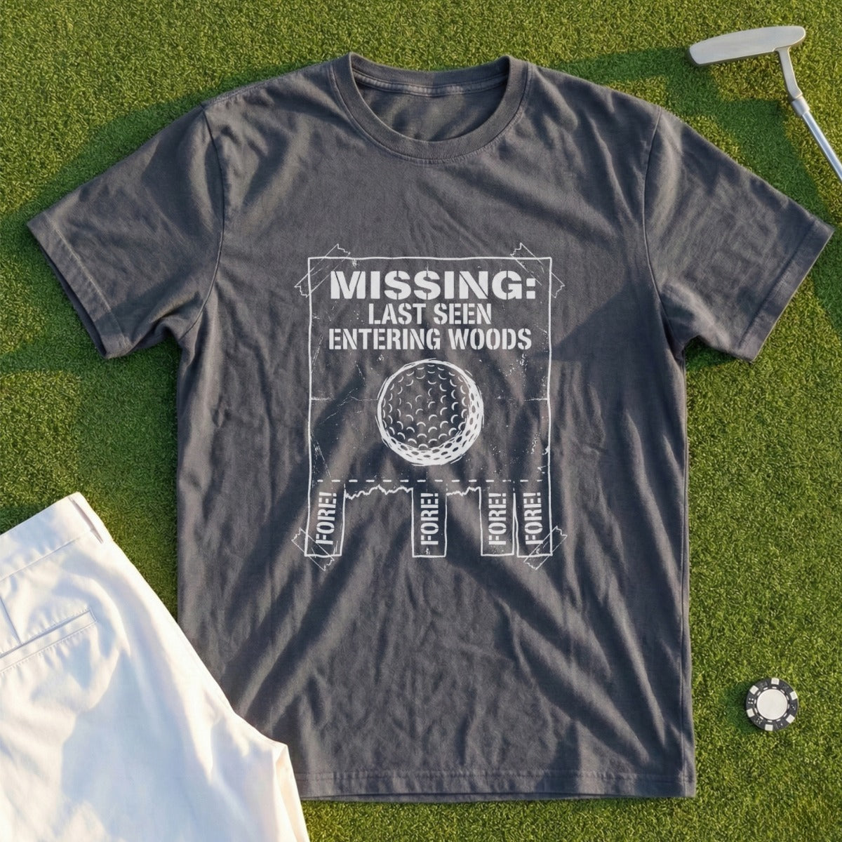 Missing Last Seen Entering Woods Golf T-Shirt