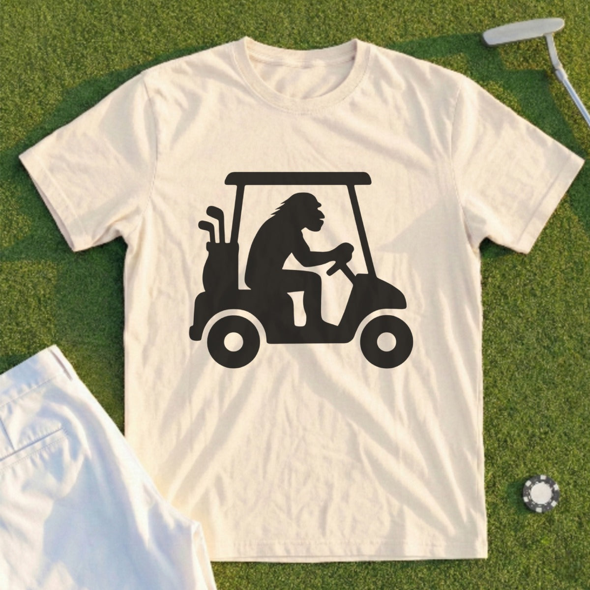 Bigfoot Driving Golf Cart Graphic Tee Shirt Product