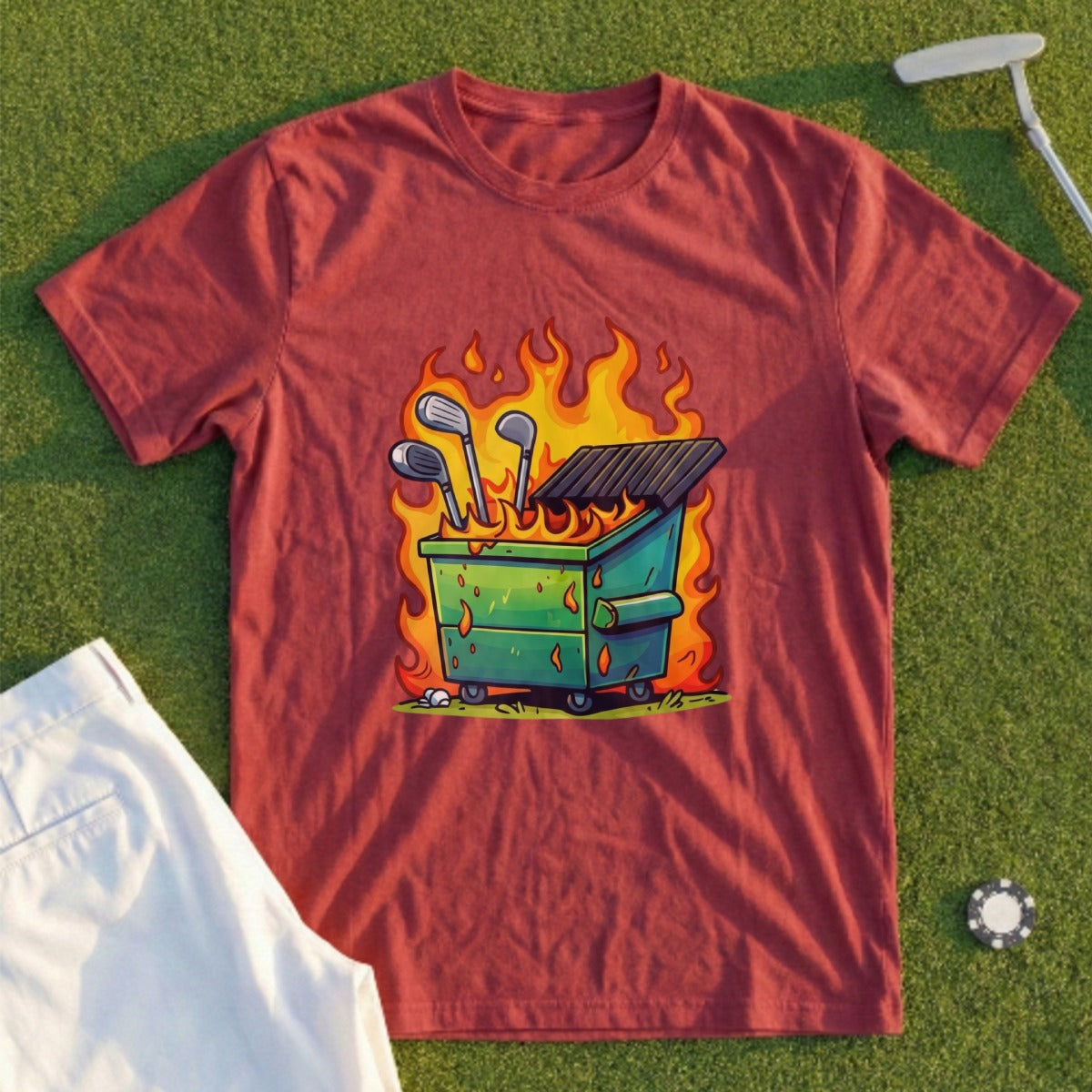 Dumpster Fire Golf Clubs T-shirt Fun Graphic Tee