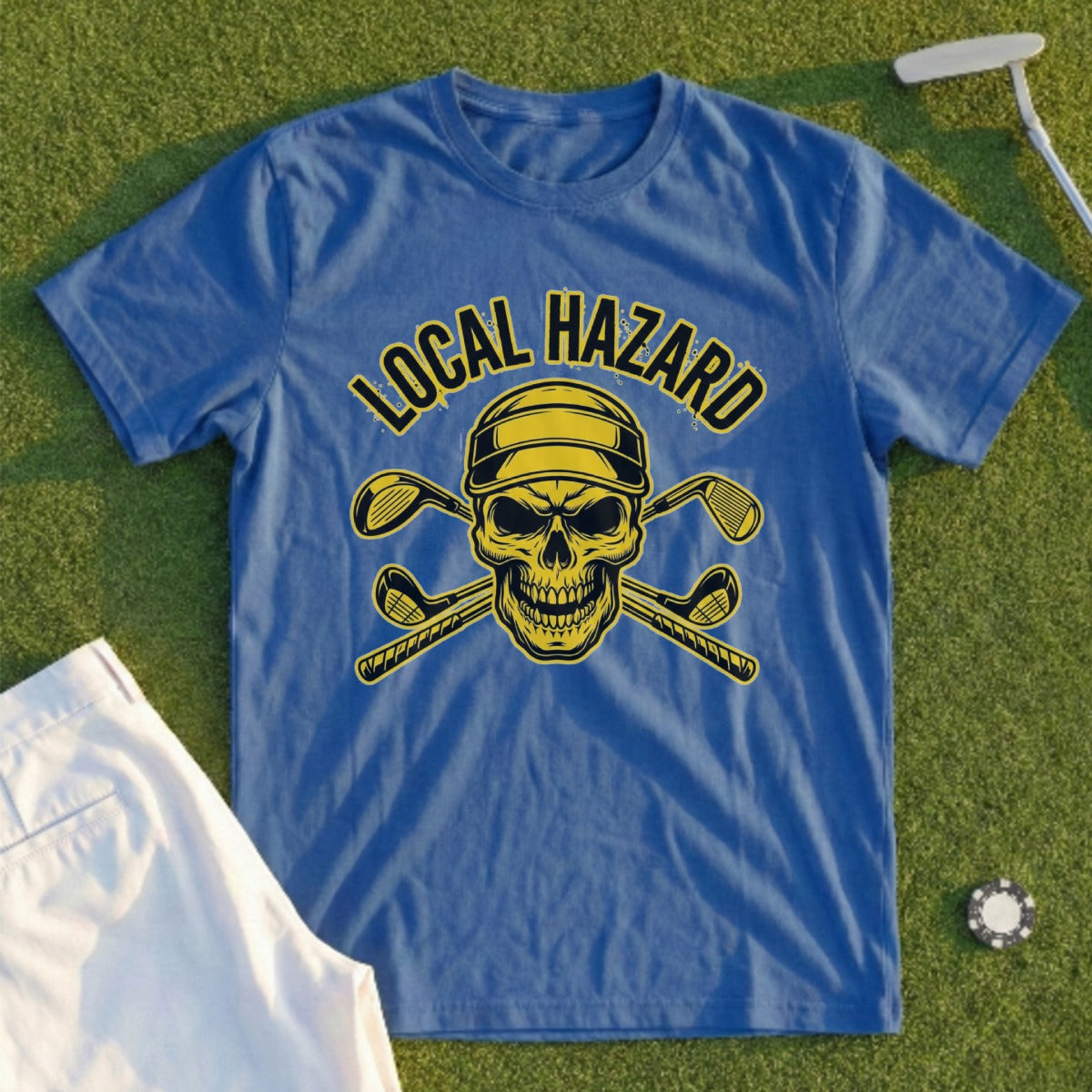 Local Hazard Skull with Golf Clubs T-Shirt