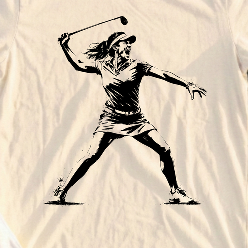 Angry Female Golfer Tee, print close-up on Natural