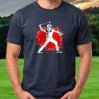 Angry Golfer Color Splash Tee worn on the golf course, Navy