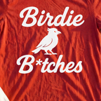 Birdie B*itches Tee, print close-up on Red