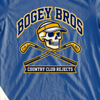 Bogey Bros Tee, print close-up on Royal