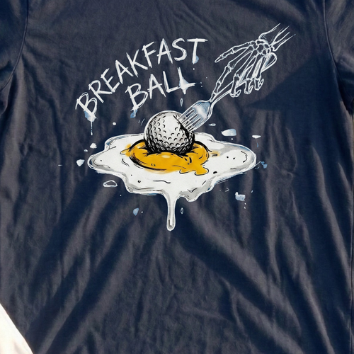 Breakfast Ball Egg Tee, print close-up on Navy