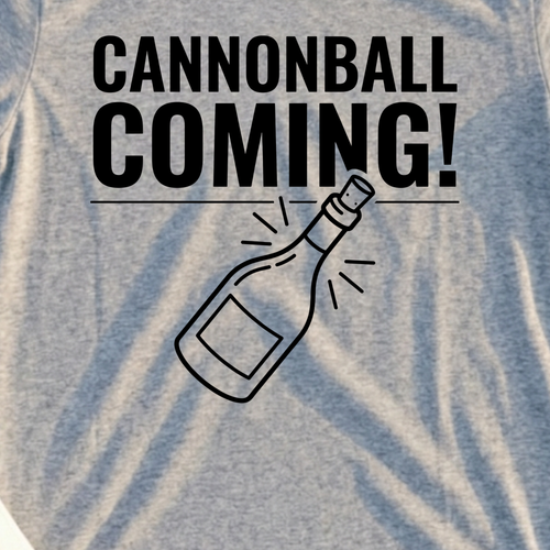 Cannonball Coming Tee, print close-up on Sport Grey