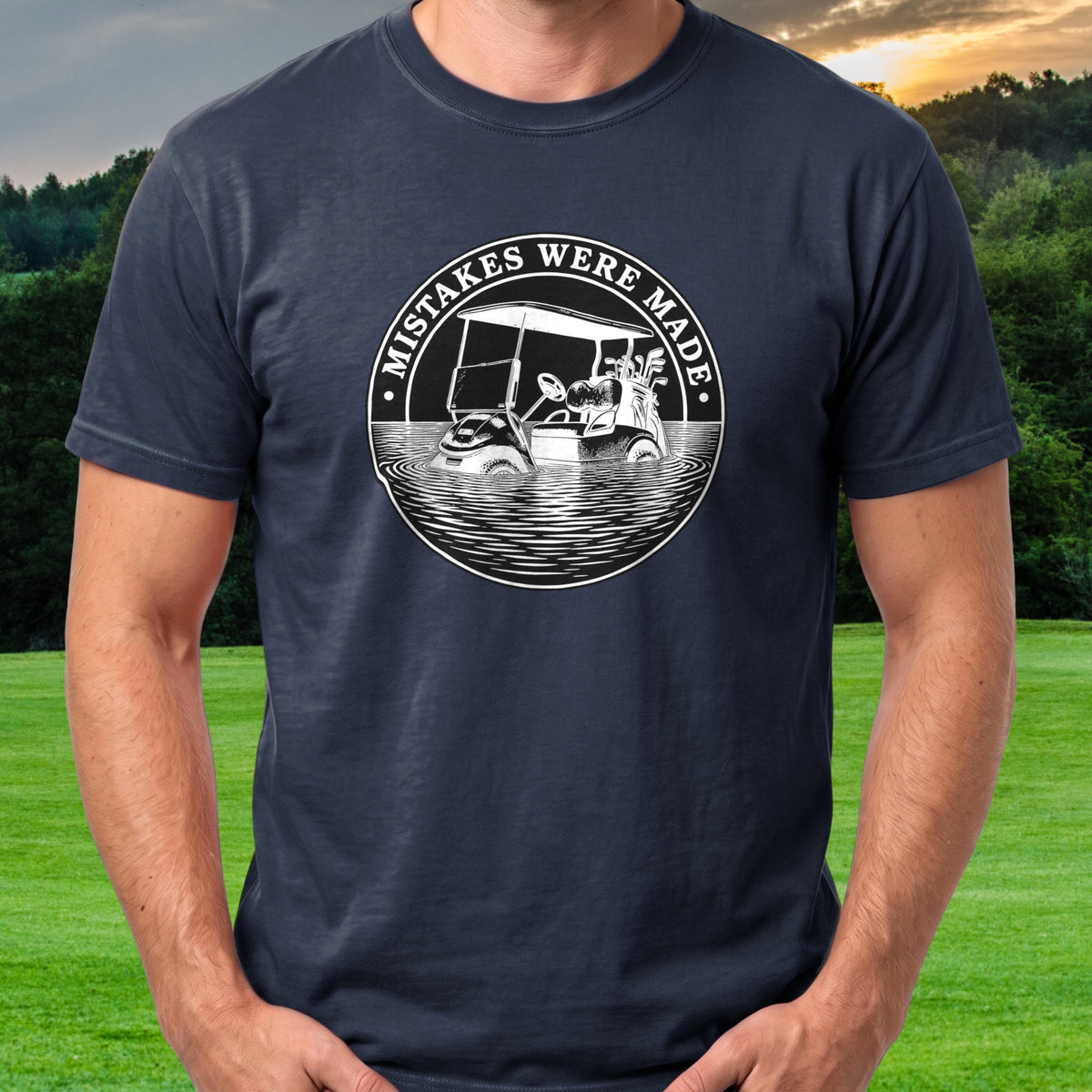 Cart Overboard Tee worn on the golf course, Navy