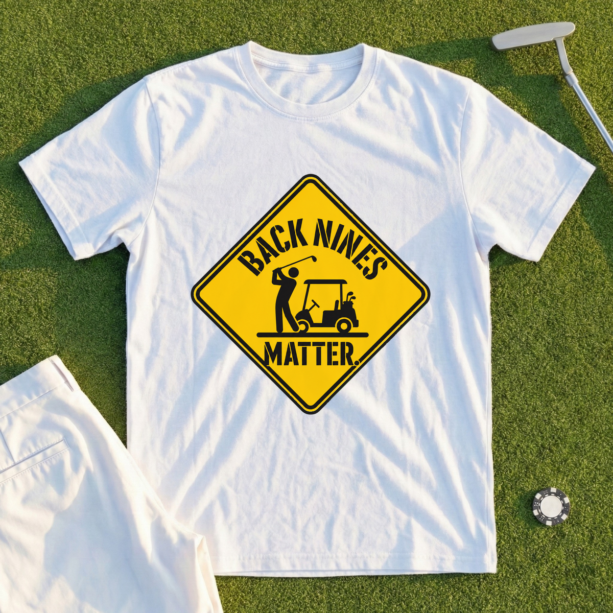 Caution Back Nines Matter Tee - White