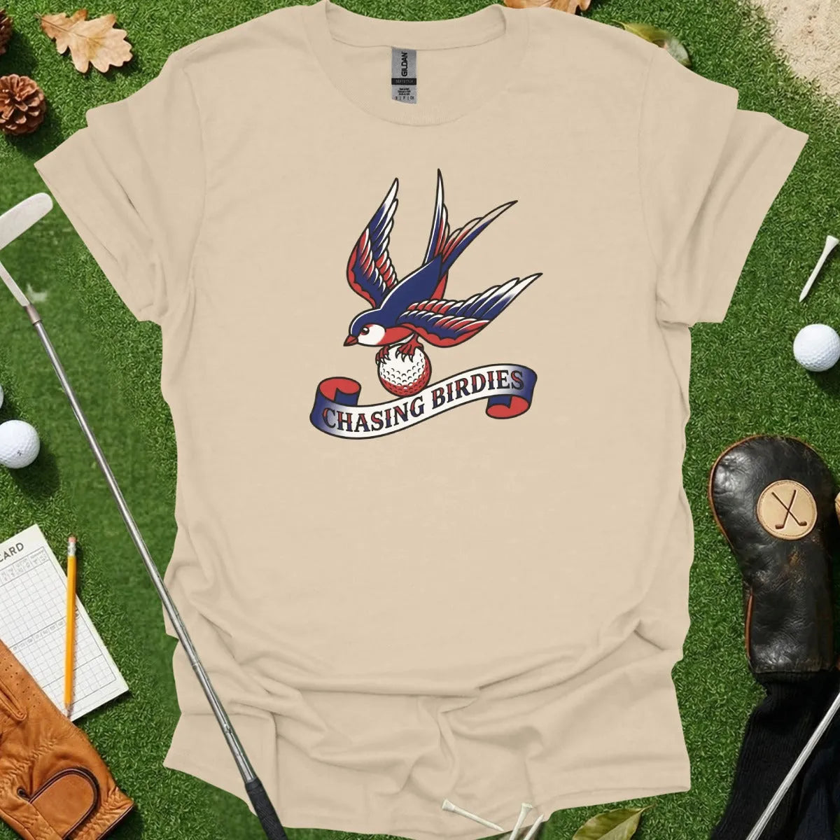 Chasing Birdies Tattoo Style Tee