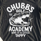 Chubb's Golf Academy Tee, print close-up on Black