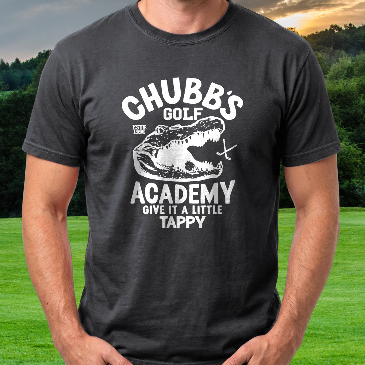 Chubb's Golf Academy Tee worn on the golf course, Black