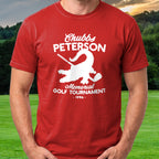 Chubbs Peterson Golf Tournament Tee worn on the golf course, Red